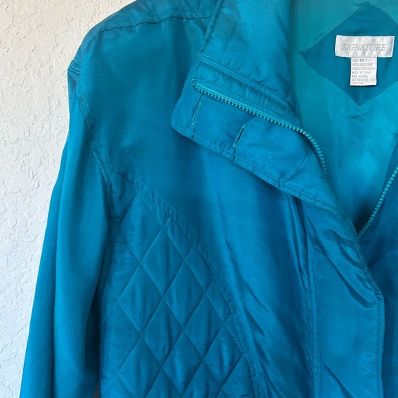 Vintage Signature Teal Quilted Bomber Zip-Up Jacket, Lightweight Bomber Size M - Picture 2 of 7
